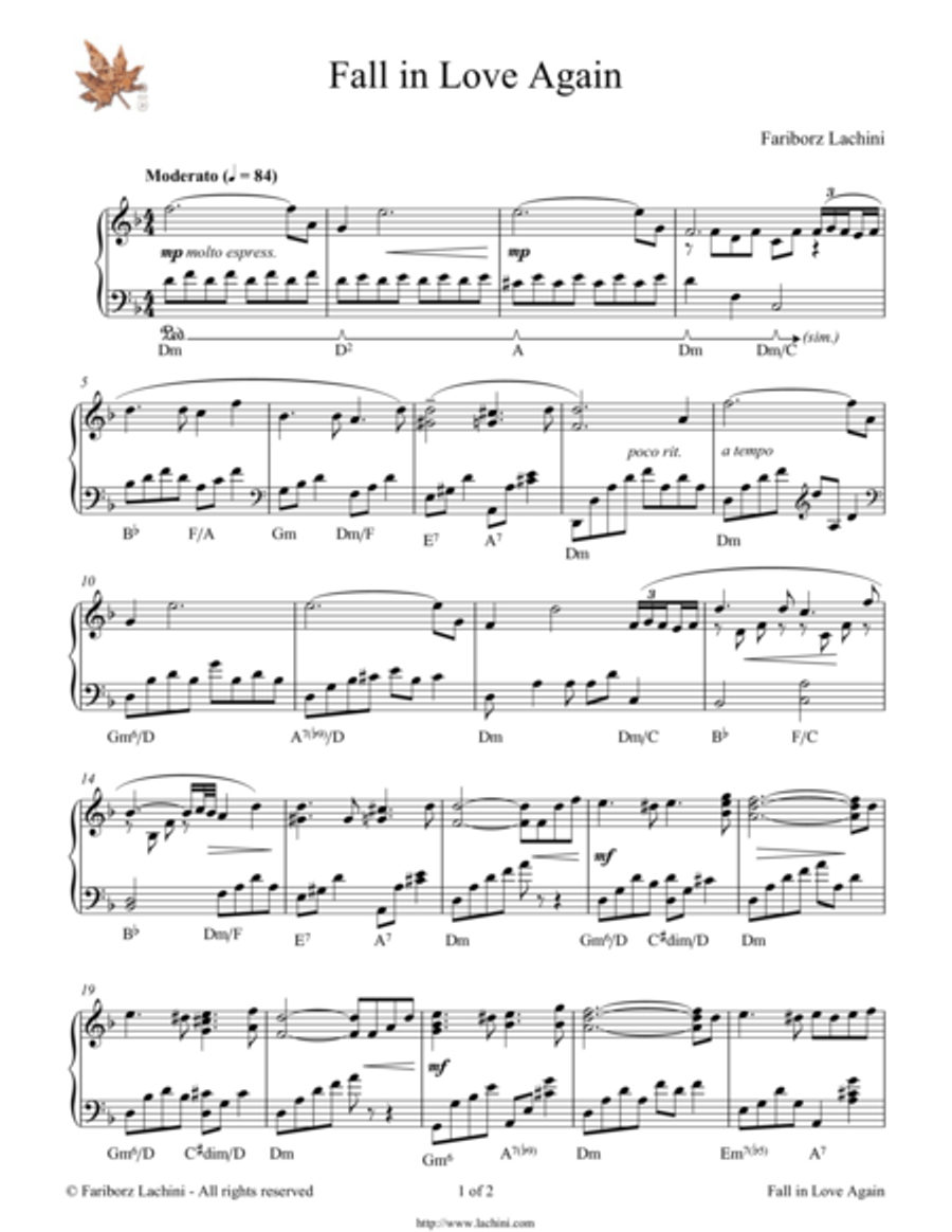 Fall in Love Again Piano Solo scores gallery preview page 1