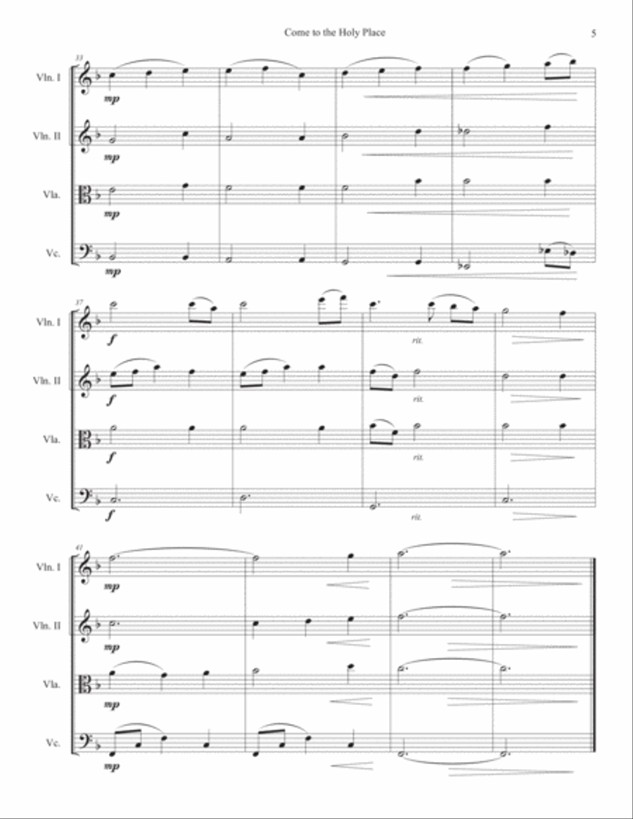 Come to the Holy Place - String Quartet (score & parts) String Quartet scores gallery preview page 5