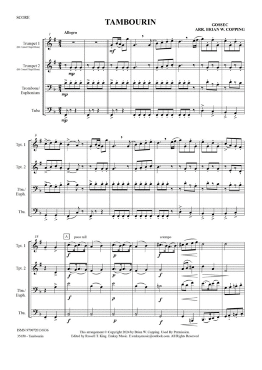 TAMBOURIN – BRASS QUARTET Brass Quartet scores gallery preview page 2