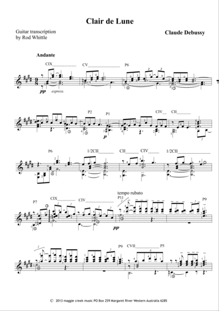 Clair de Lune Classical Guitar scores gallery preview page 1
