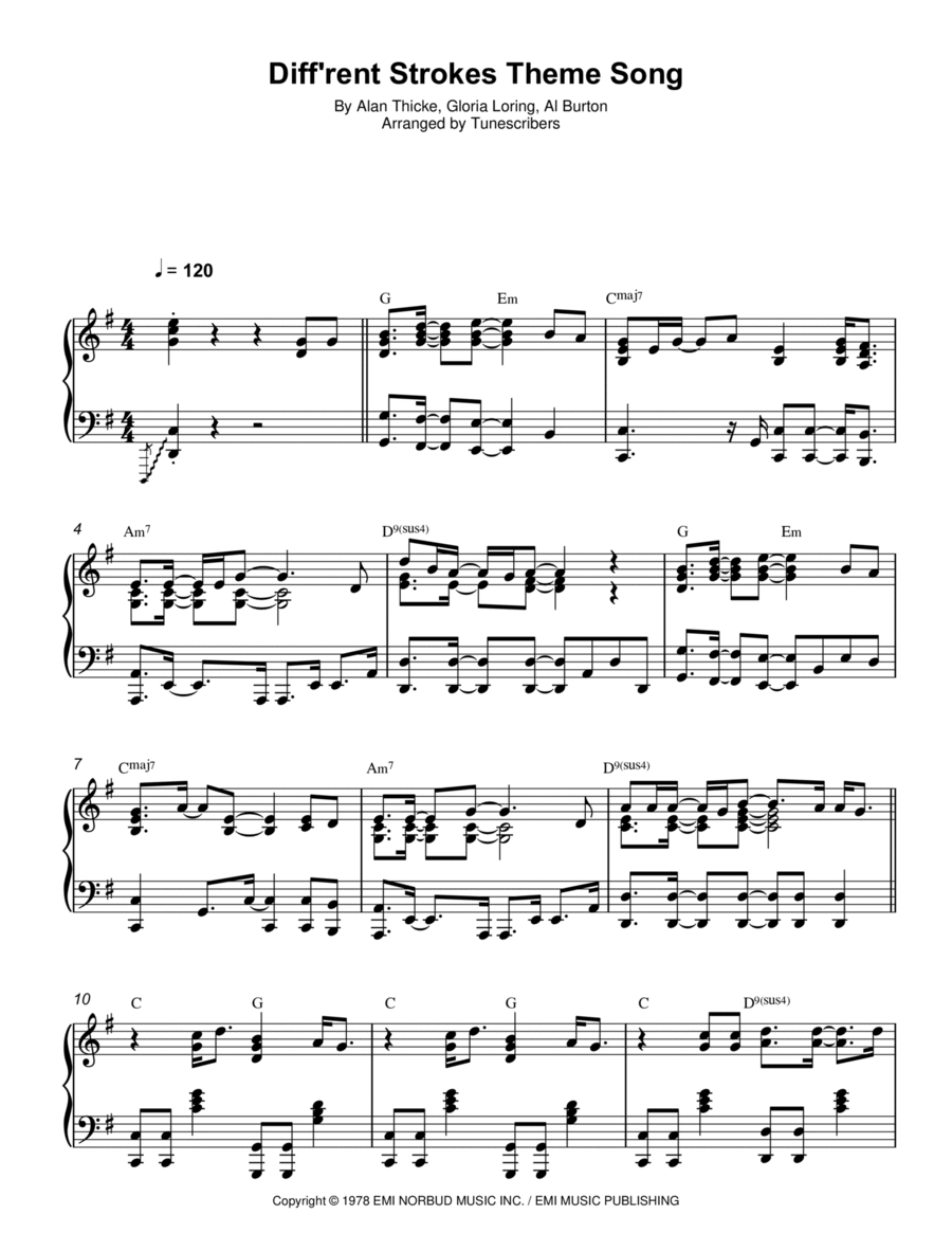 Diff'rent Strokes Theme Song Piano Solo scores gallery preview page 1