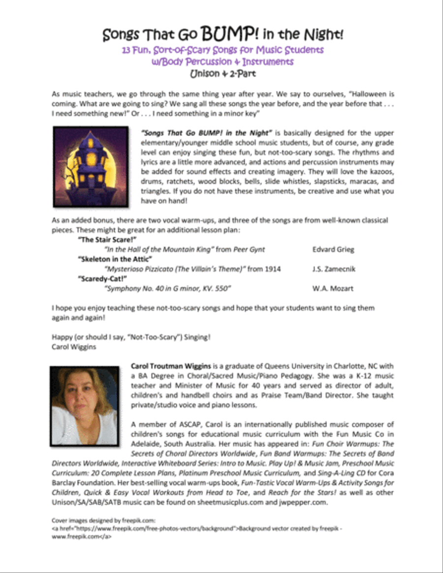 Songs That Go Bump! in the Night (13 Fun, Sort-of-Scary Songs for Music Students) Unison/2-Part Unison Choir scores gallery preview page 4