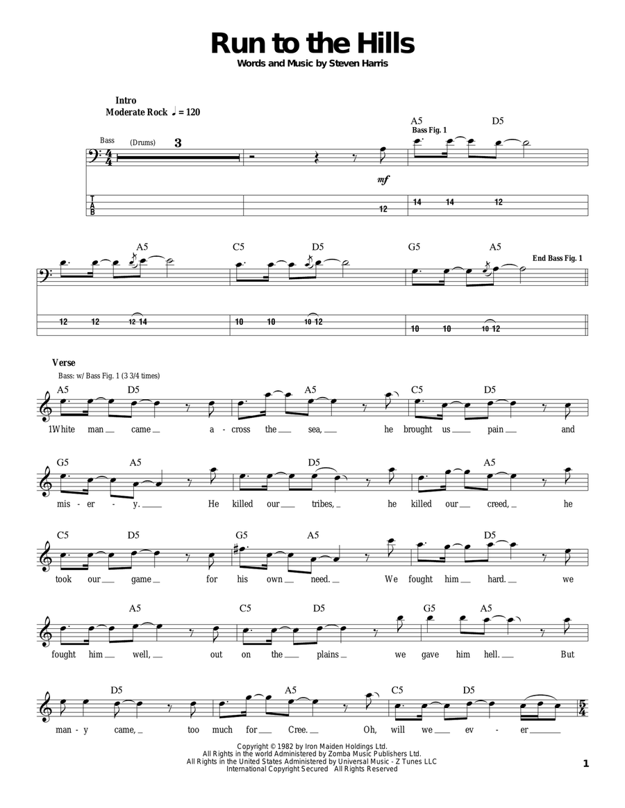 Run To The Hills Electric Guitar scores gallery preview page 1