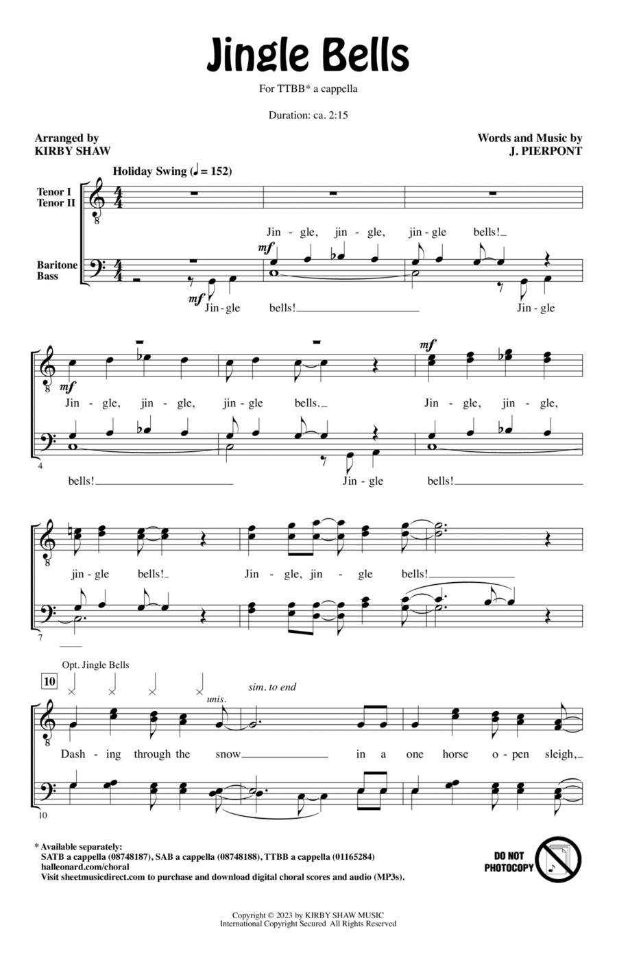Jingle Bells (arr. Kirby Shaw) TTBB scores gallery preview page 1