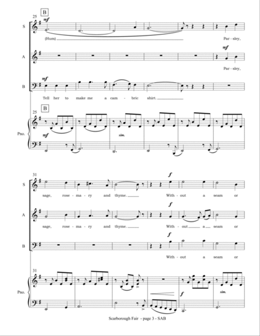 Scarborough Fair (SAB choir and piano) 3-Part scores gallery preview page 5