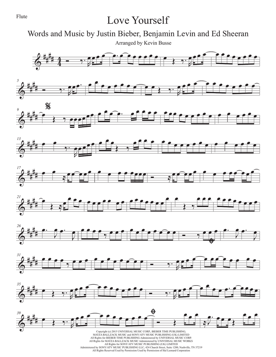 Love Yourself Flute Solo scores gallery preview page 1