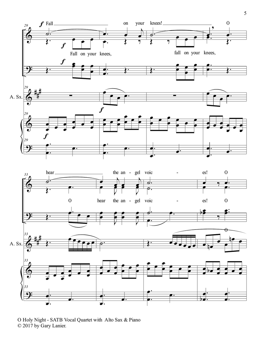 O HOLY NIGHT (SATB Vocal Quartet with Alto Sax & Piano - Score & Parts included) Choir scores gallery preview page 6