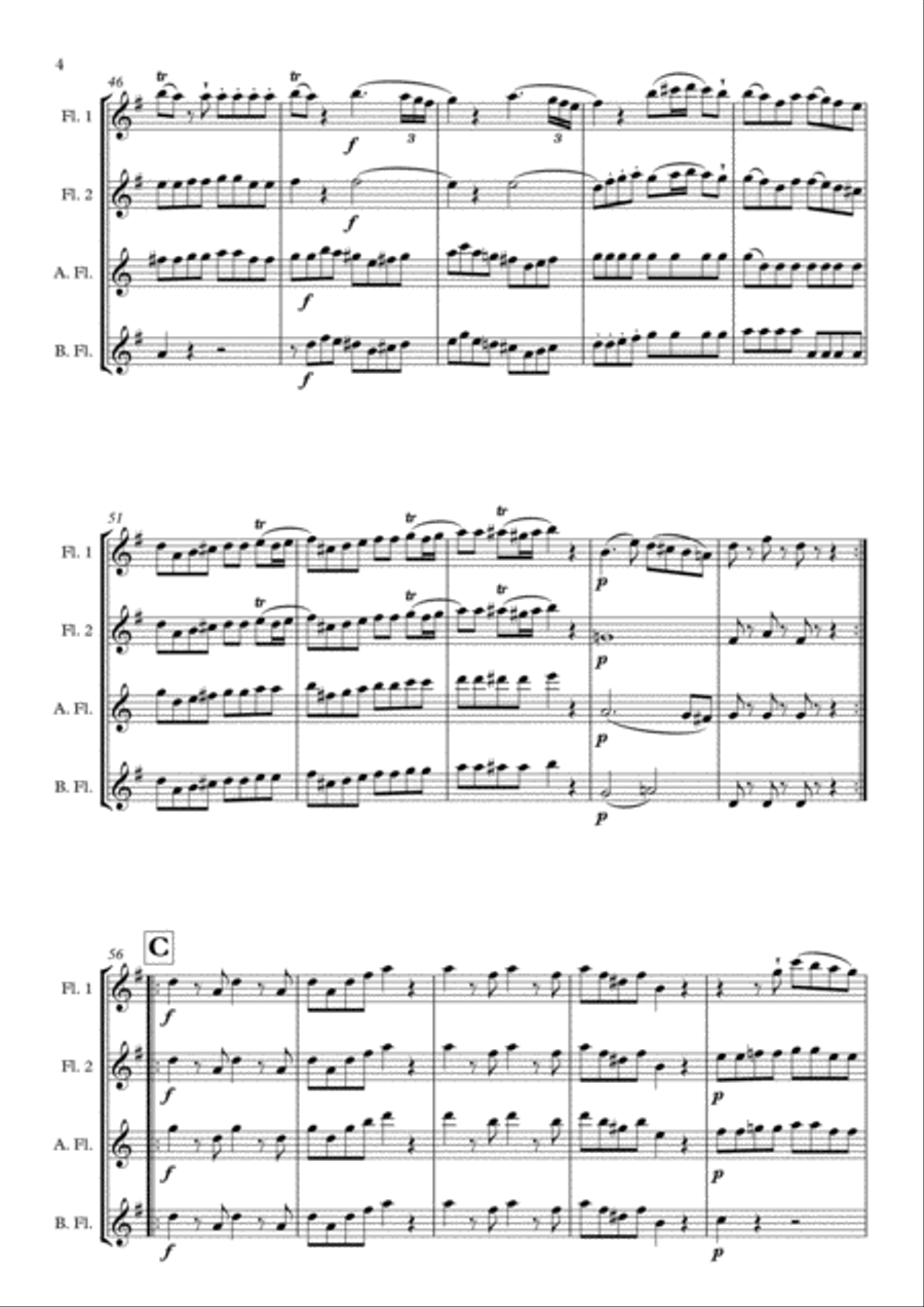 "Allegro" from Eine Kleine Nachtmusik arranged for Flute Quartet image number null