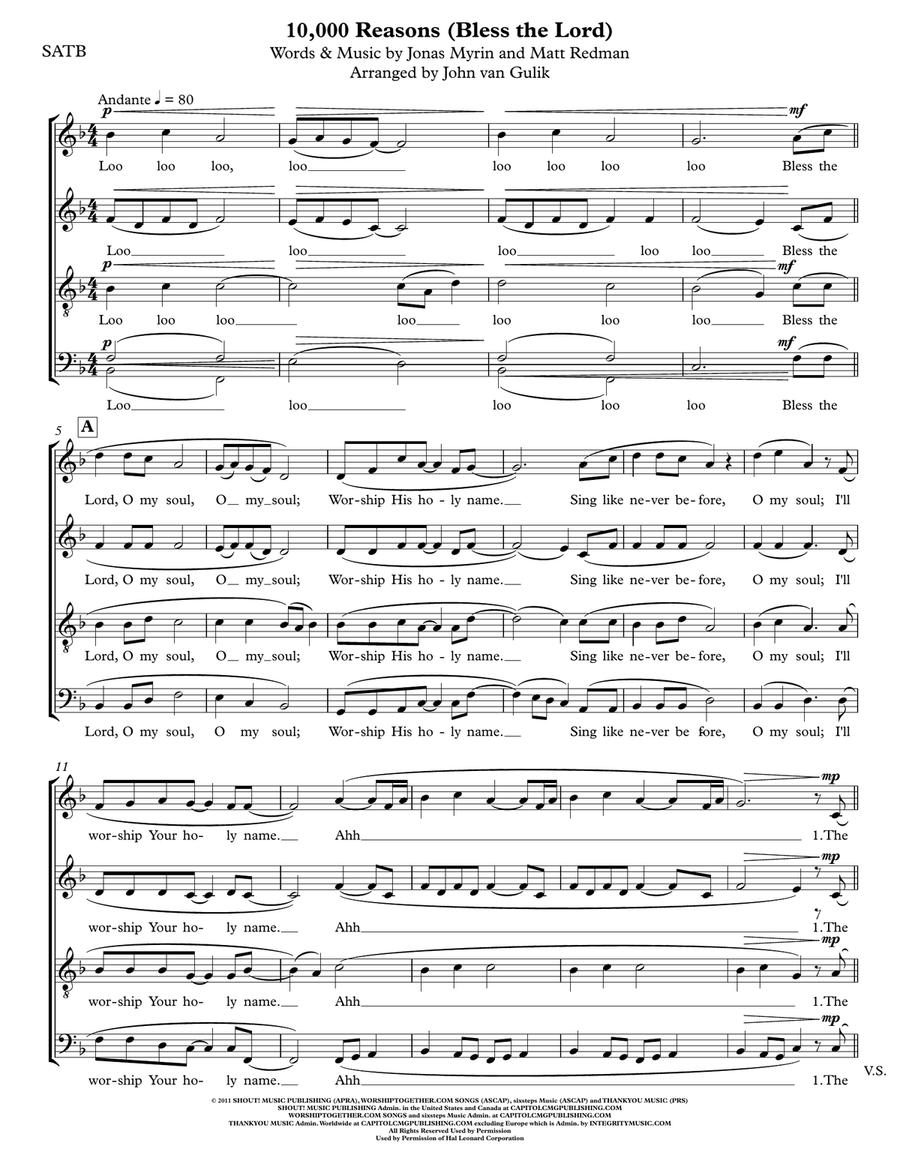 10,000 Reasons (Bless The Lord) 4-Part scores gallery preview page 1