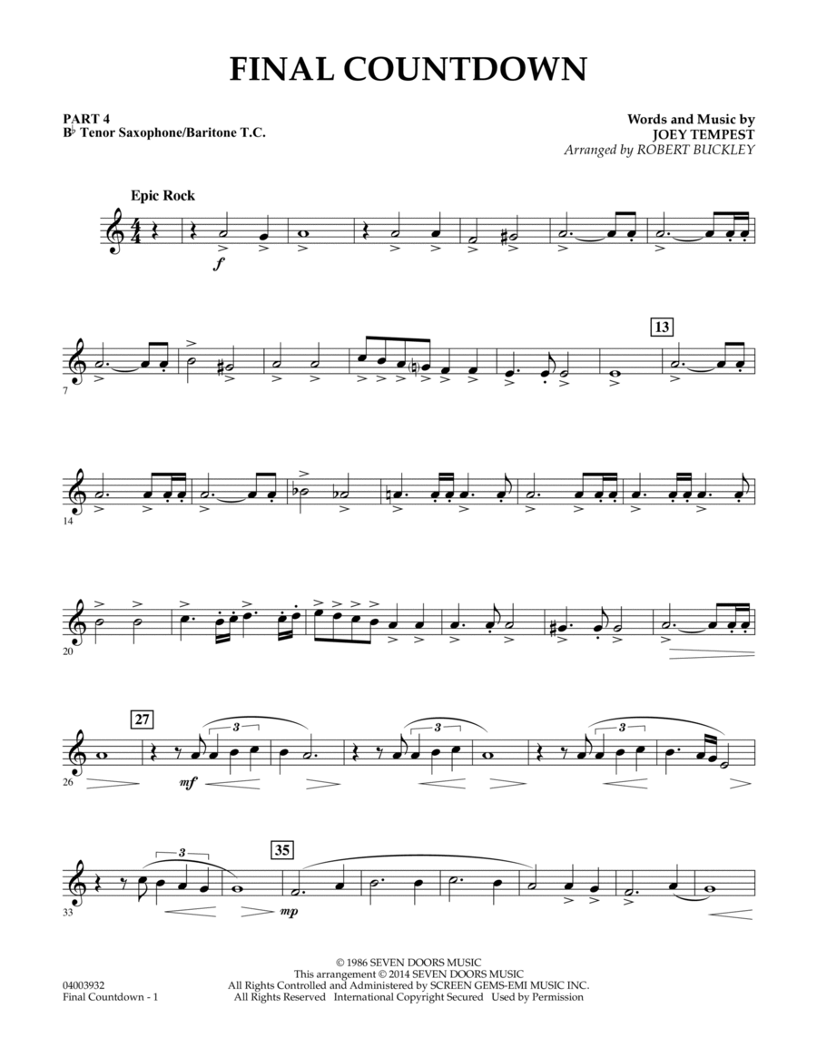 Final Countdown - Pt.4 - Bb Tenor Sax/Bar. T.C. Concert Band scores gallery preview page 1