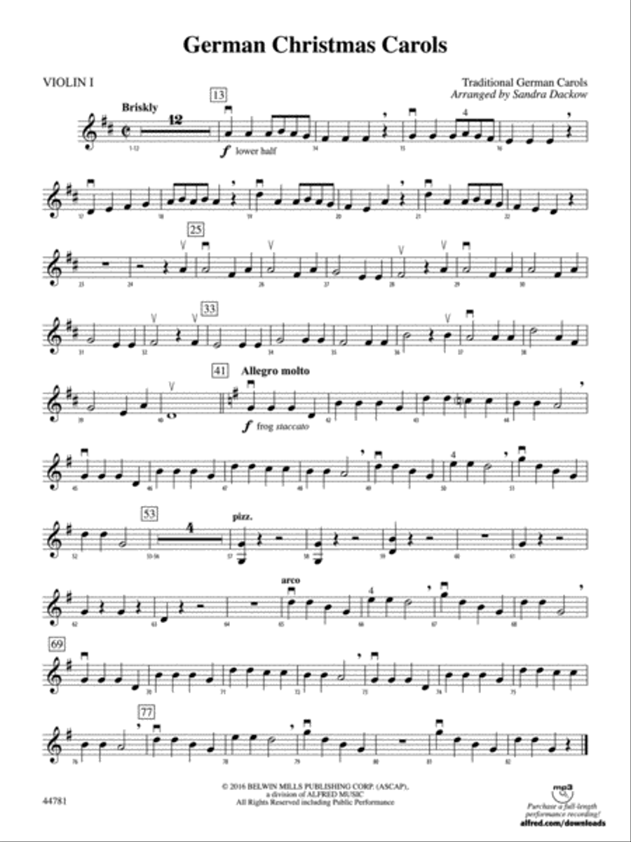 German Christmas Carols: 1st Violin String Orchestra scores gallery preview page 1