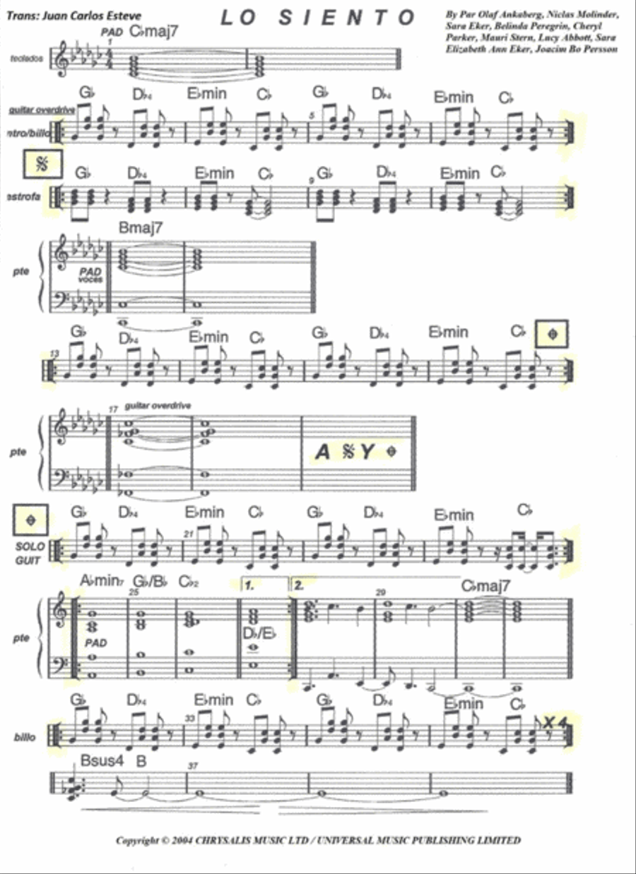 Lo Siento Easy Piano scores gallery preview page 2