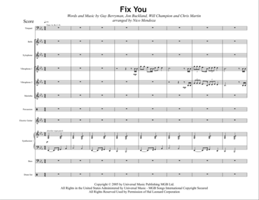 Fix You Percussion Ensemble scores gallery preview page 1