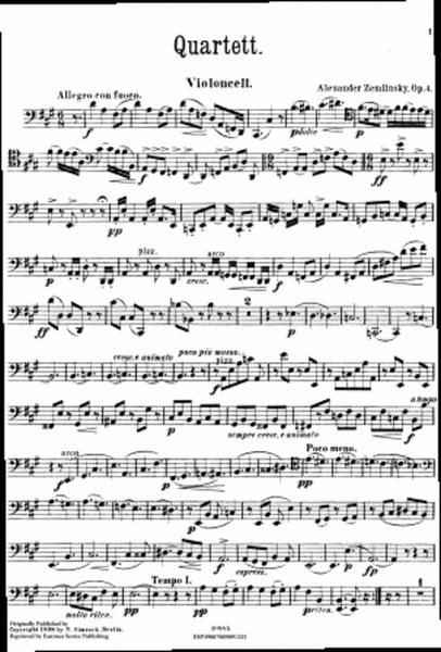 Quartett, A dur, fur 2 Violinen, Bratsche und Violoncell, Op. 4.