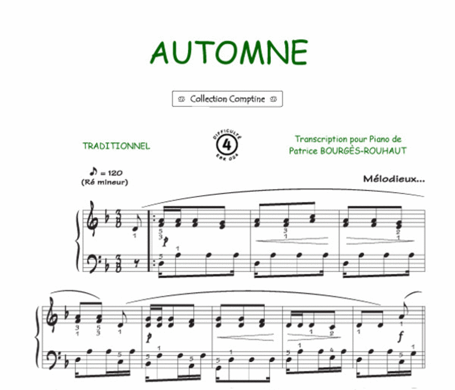 Automne (Colchiques dans les près) (Comptine) Guitar Tablature scores gallery preview page 1