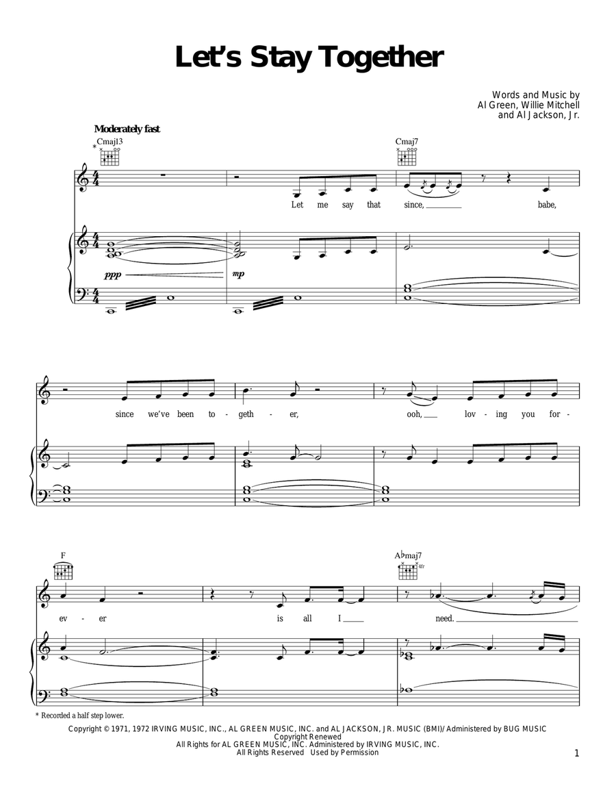 Let's Stay Together Piano, Vocal, Guitar scores gallery preview page 1