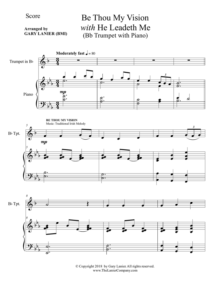 BE THOU MY VISION with HE LEADETH ME (Bb Trumpet with Piano - Instrument Part included) B-Flat Trumpet scores gallery preview page 2