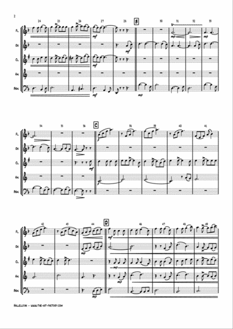 Hallelujah Woodwind Quintet scores gallery preview page 2