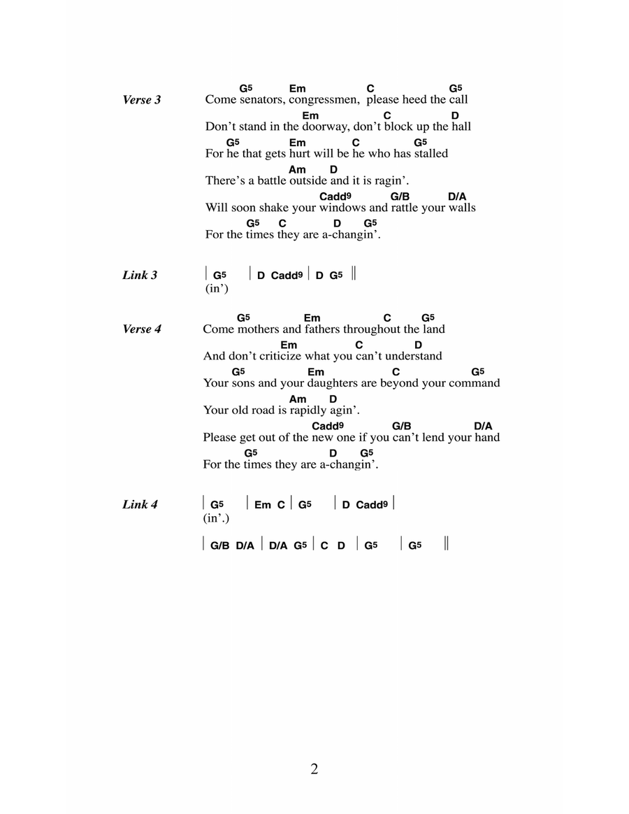 The Times They Are A-Changin' Acoustic Guitar scores gallery preview page 2
