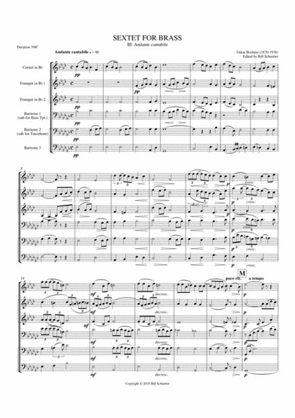 Brass Sextet: Iii - Andante Cantabile by Oskar Bohme Chamber Music - Sheet Music
