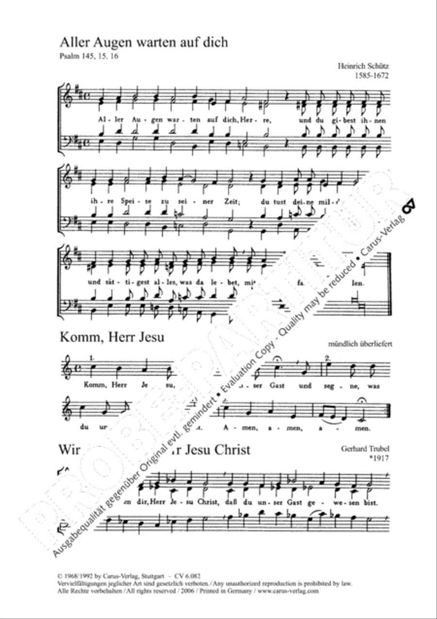Anonymus: Komm, Herr Jesu; Schutz: Aller Augen; Trubel: Wir danken dir; Vulpius: Hinunter ist der Sonnen Schein Score scores gallery preview page 2