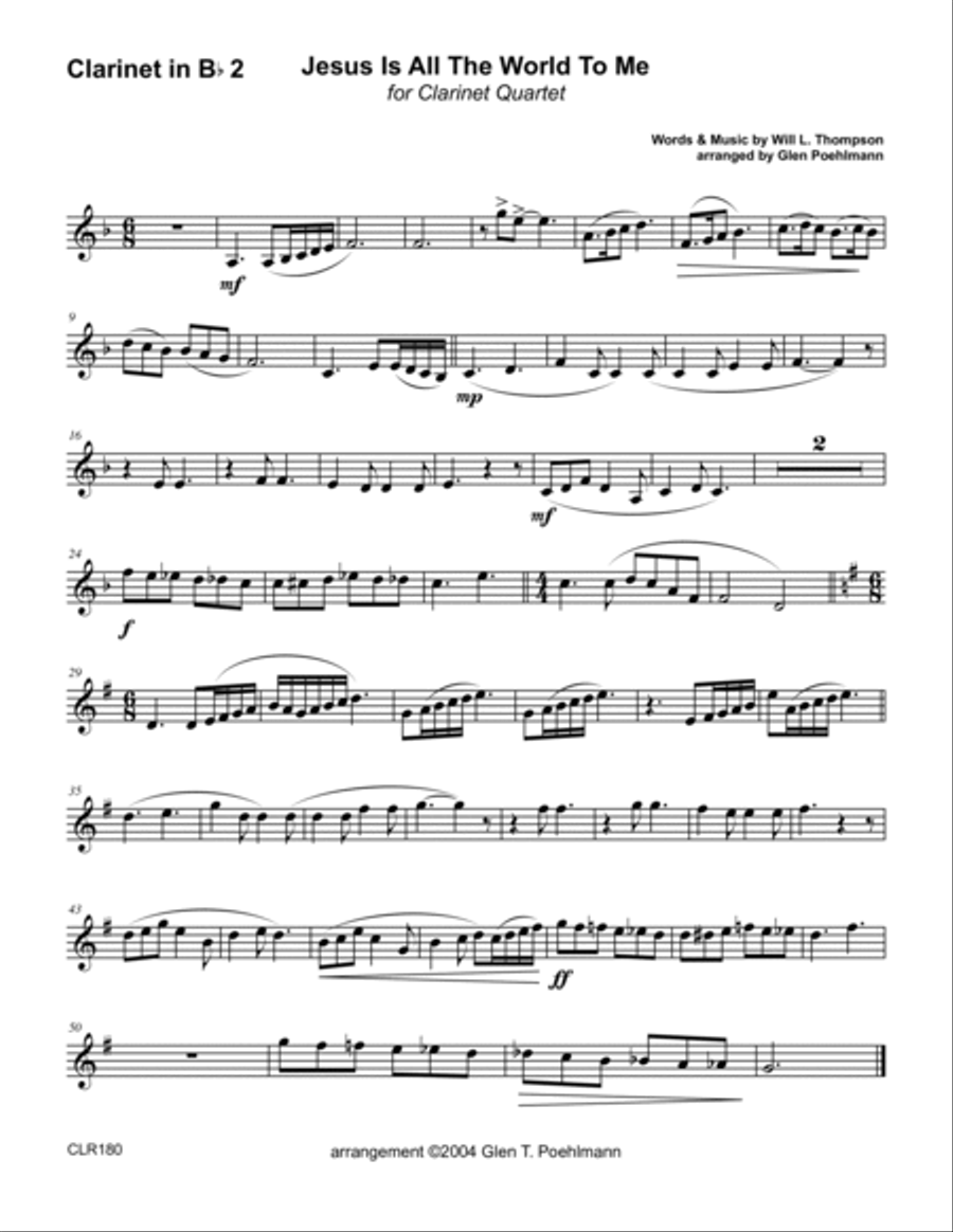 JESUS IS ALL THE WORLD TO ME - CLARINET QUARTET (unaccompanied) Clarinet Quartet scores gallery preview page 5