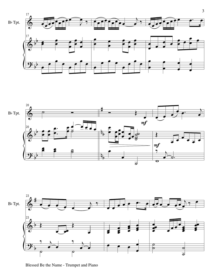 BLESSED BE THE NAME (Duet – Bb Trumpet and Piano/Score and Parts) image number null