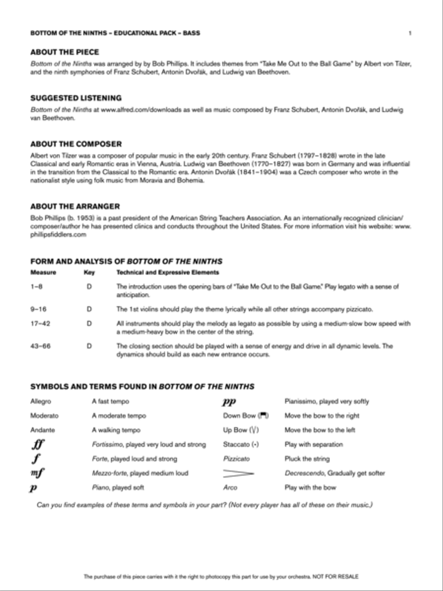 Bottom of the Ninths: Bass Educational Pack String Orchestra scores gallery preview page 1