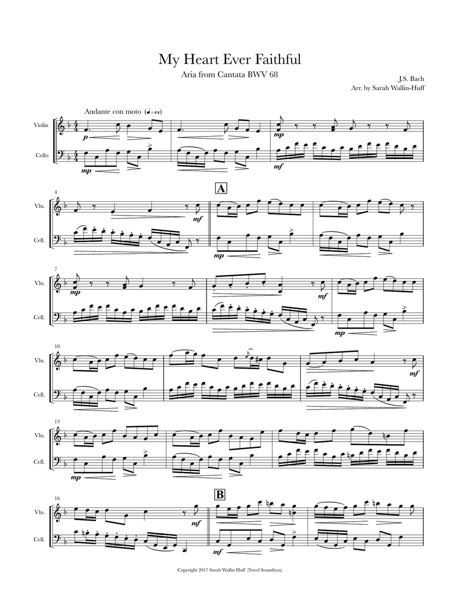 Bach's My Heart Ever Faithful (Violin & Cello) Bach's My Heart Ever Faithful (Violin & Cello) String Duet scores gallery preview page 1