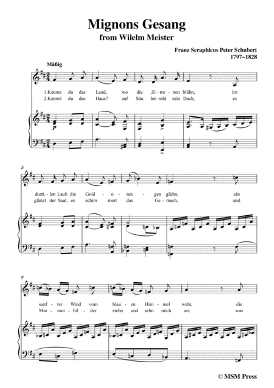 Schubert-Mignons Gesang,in D Major,for Voice&Piano Voice scores gallery preview page 3