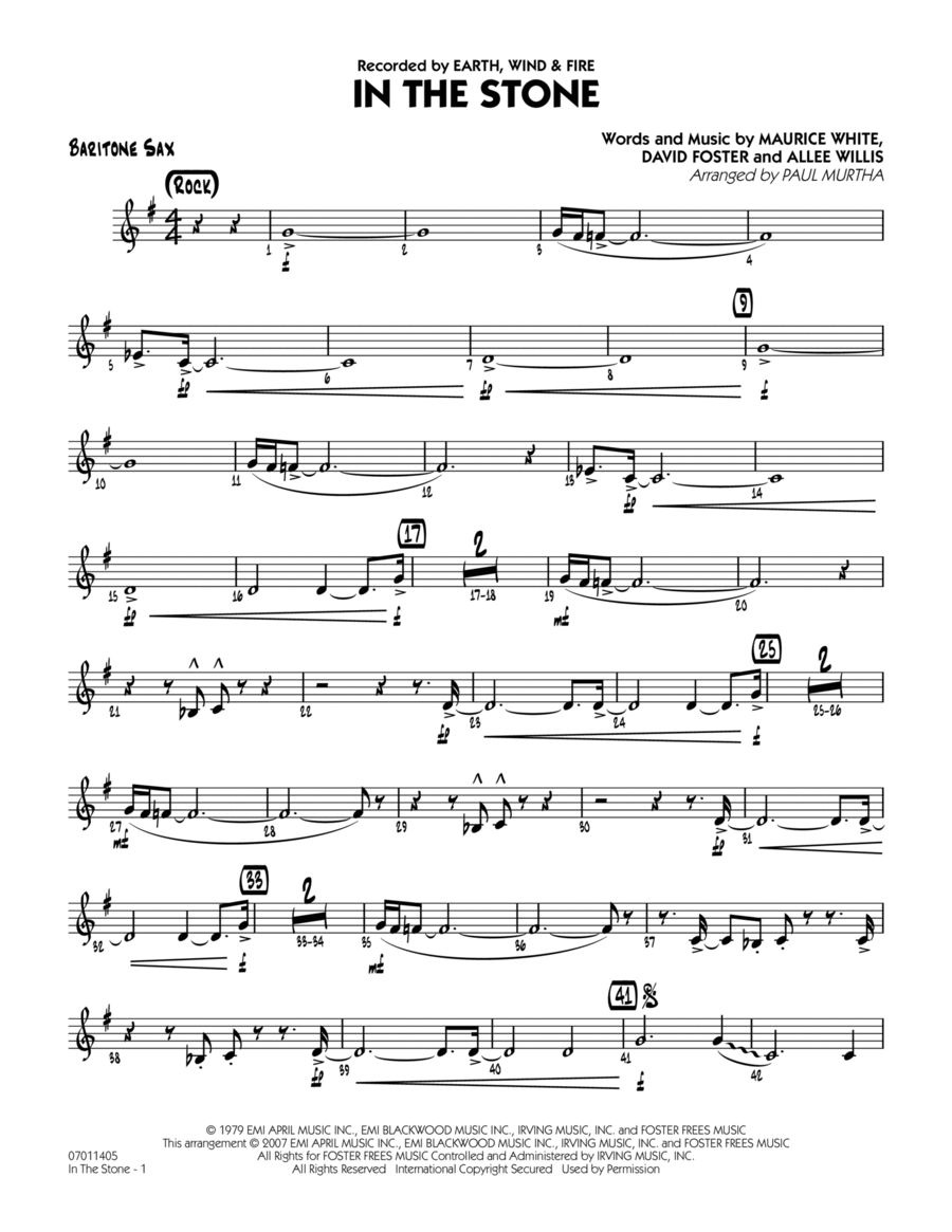 In The Stone - Baritone Sax Baritone Saxophone scores gallery preview page 1