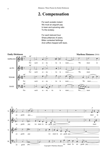 THREE POEMS BY EMILY DICKINSON, for SATB choir a cappella image number null