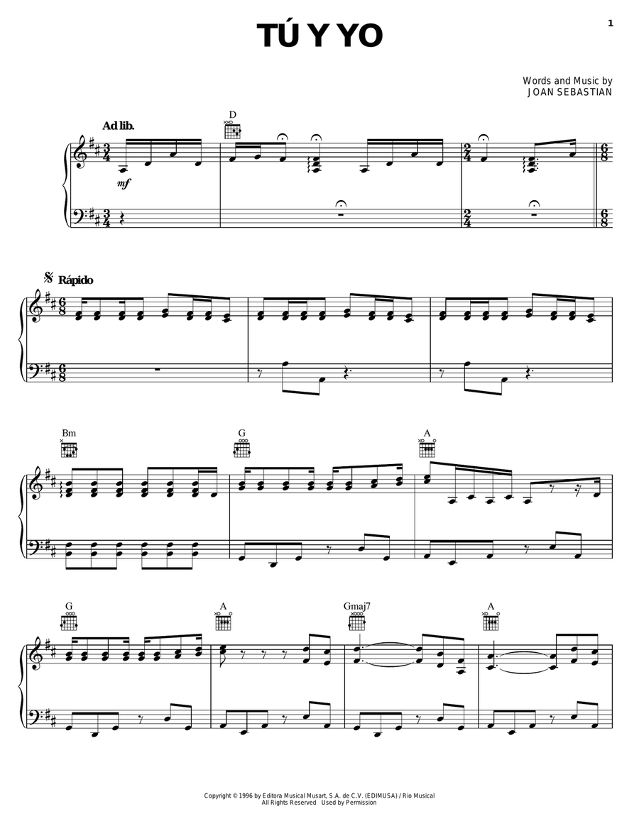 Tú Y Yo Tú Y Yo Piano, Vocal, Guitar scores gallery preview page 1
