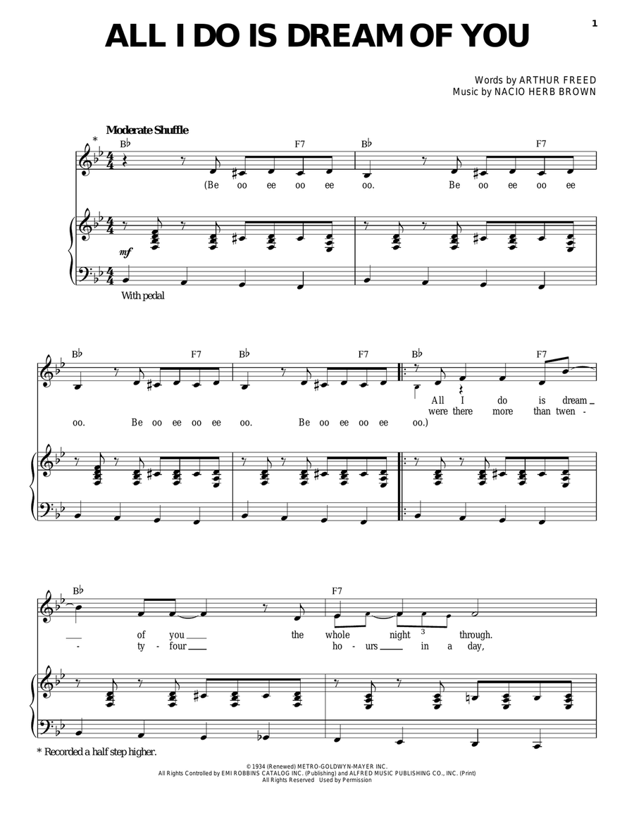 All I Do Is Dream Of You Piano, Vocal scores gallery preview page 1