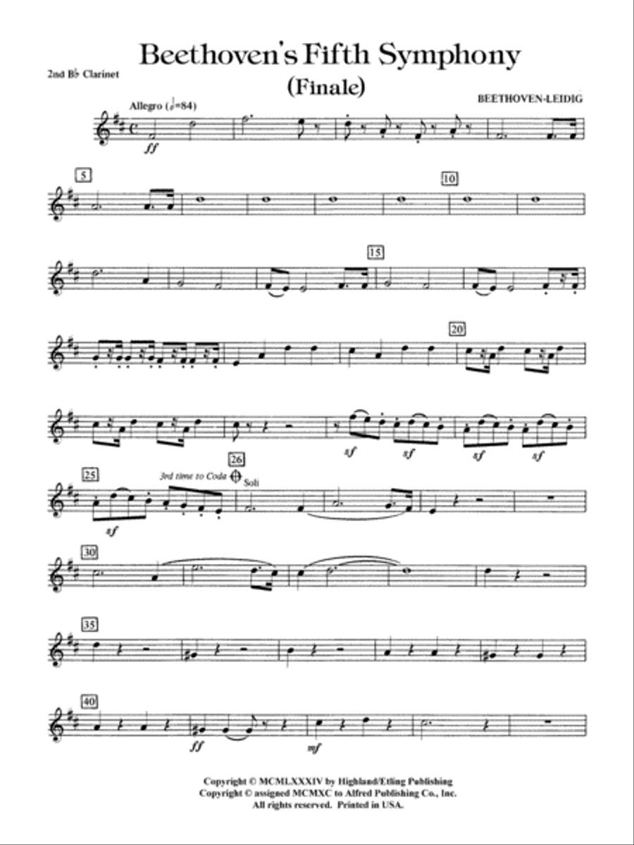 Beethoven's 5th Symphony, Finale: 2nd B-flat Clarinet Full Orchestra scores gallery preview page 1