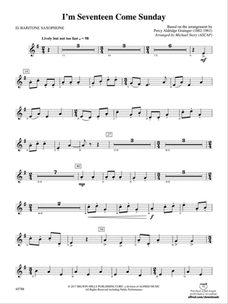 I'm Seventeen Come Sunday: E-flat Baritone Saxophone Concert Band scores gallery preview page 1