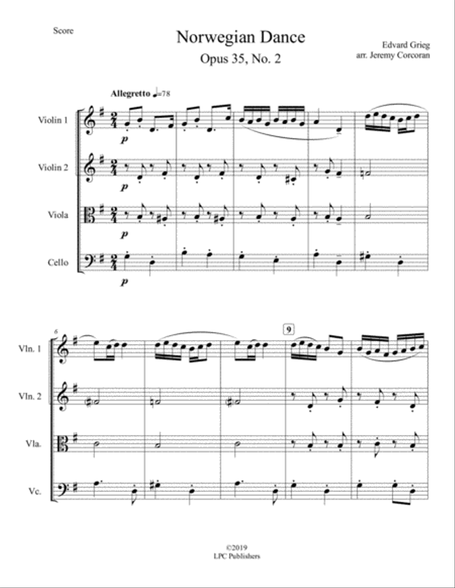 Norwegian Dance Opus 35, No. 2 for String Quartet image number null