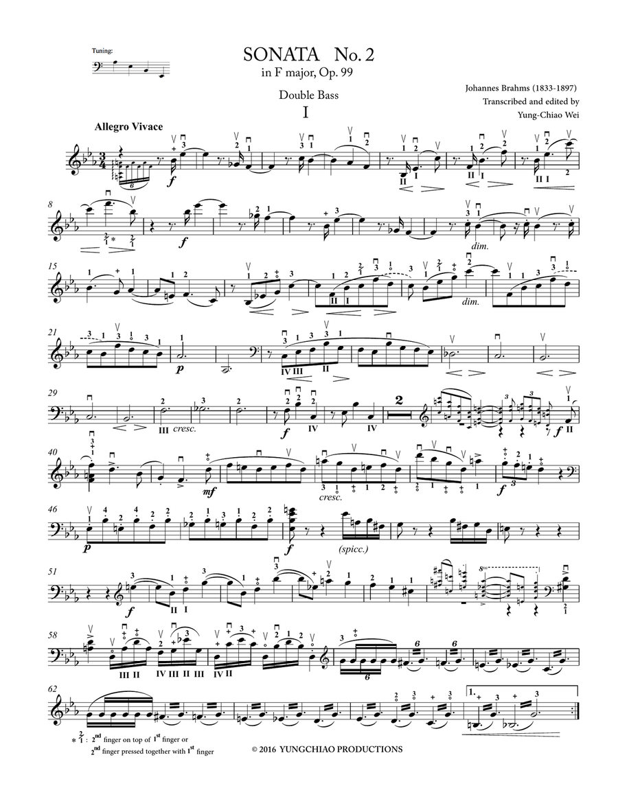 BRAHMS CELLO SONATA NO.2 IN F MAJOR, OPUS 99 and ELGAR CELLO CONCERTO IN E MINOR, OPUS 85 FOR DOU Double Bass scores gallery preview page 3