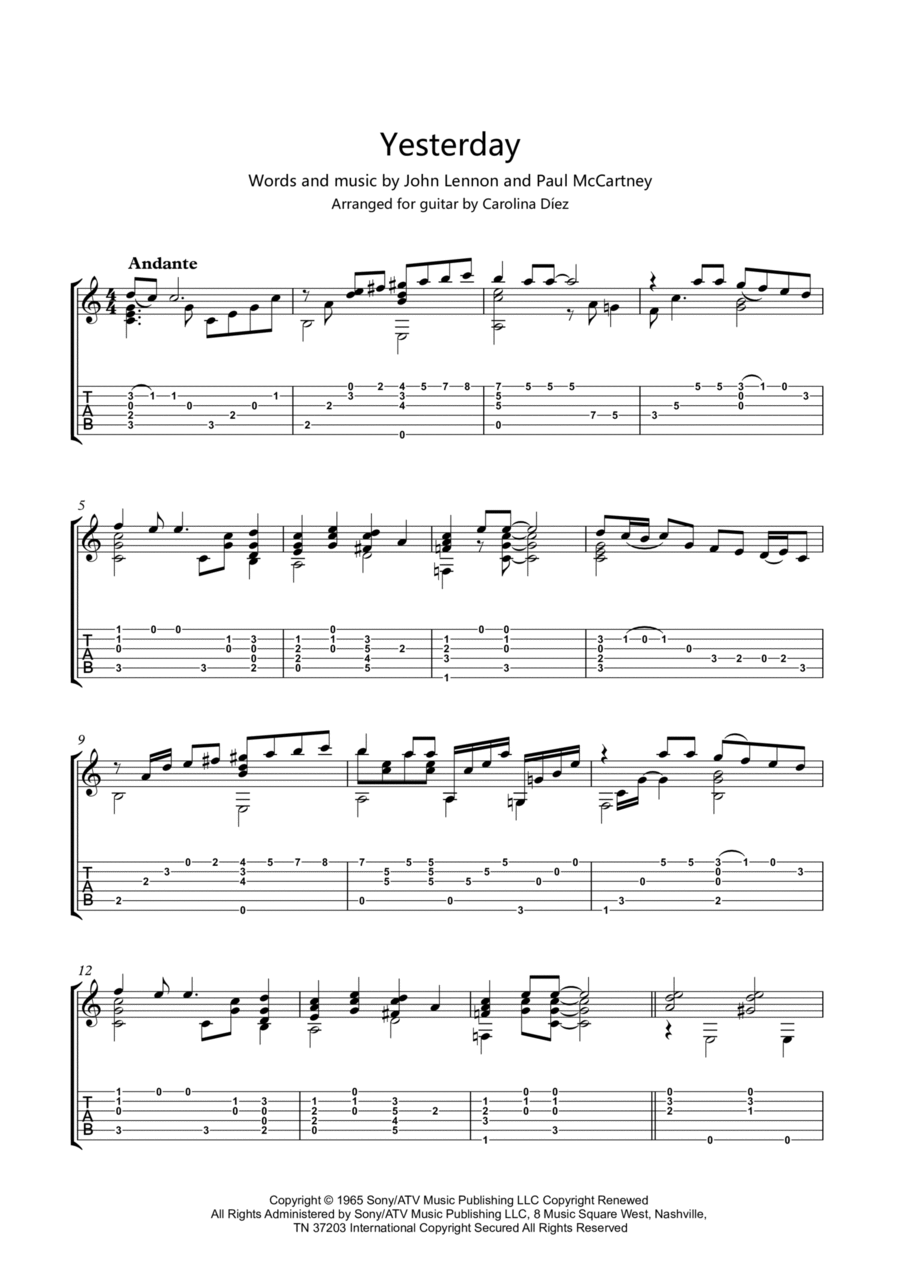 Yesterday Guitar Tablature scores gallery preview page 1
