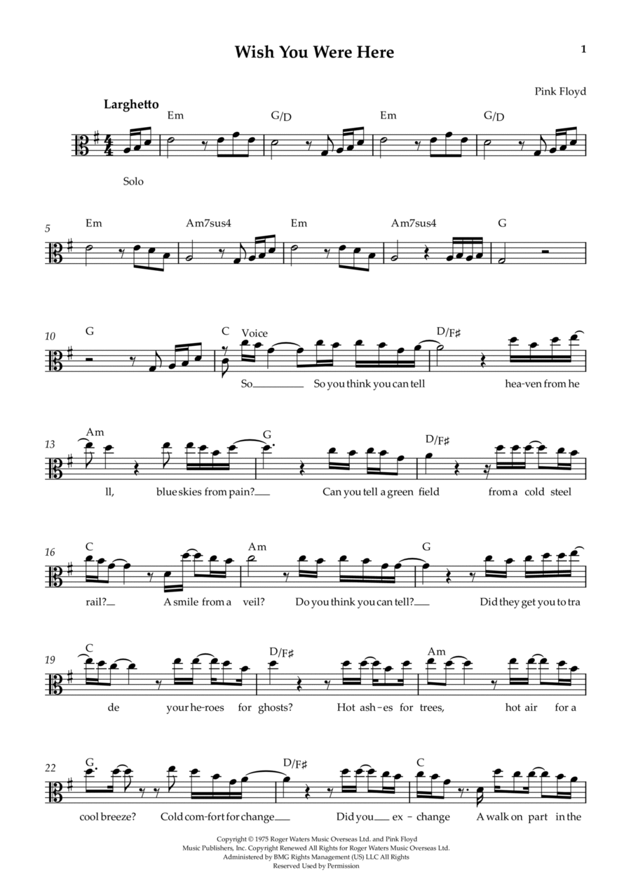 Wish You Were Here Viola Solo scores gallery preview page 1