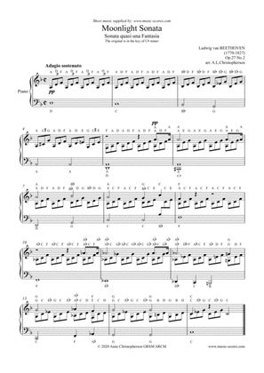 Moonlight Sonata - Famous theme - Easy Piano with note names