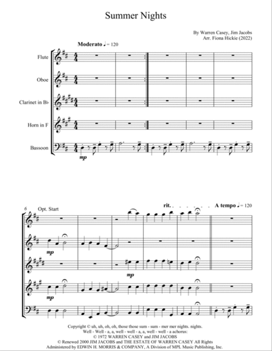 Summer Nights Summer Nights Woodwind Quintet scores gallery preview page 2