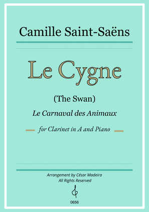 Book cover for The Swan (Le Cygne) by Saint-Saens - Clarinet in A and Piano (Individual Parts)