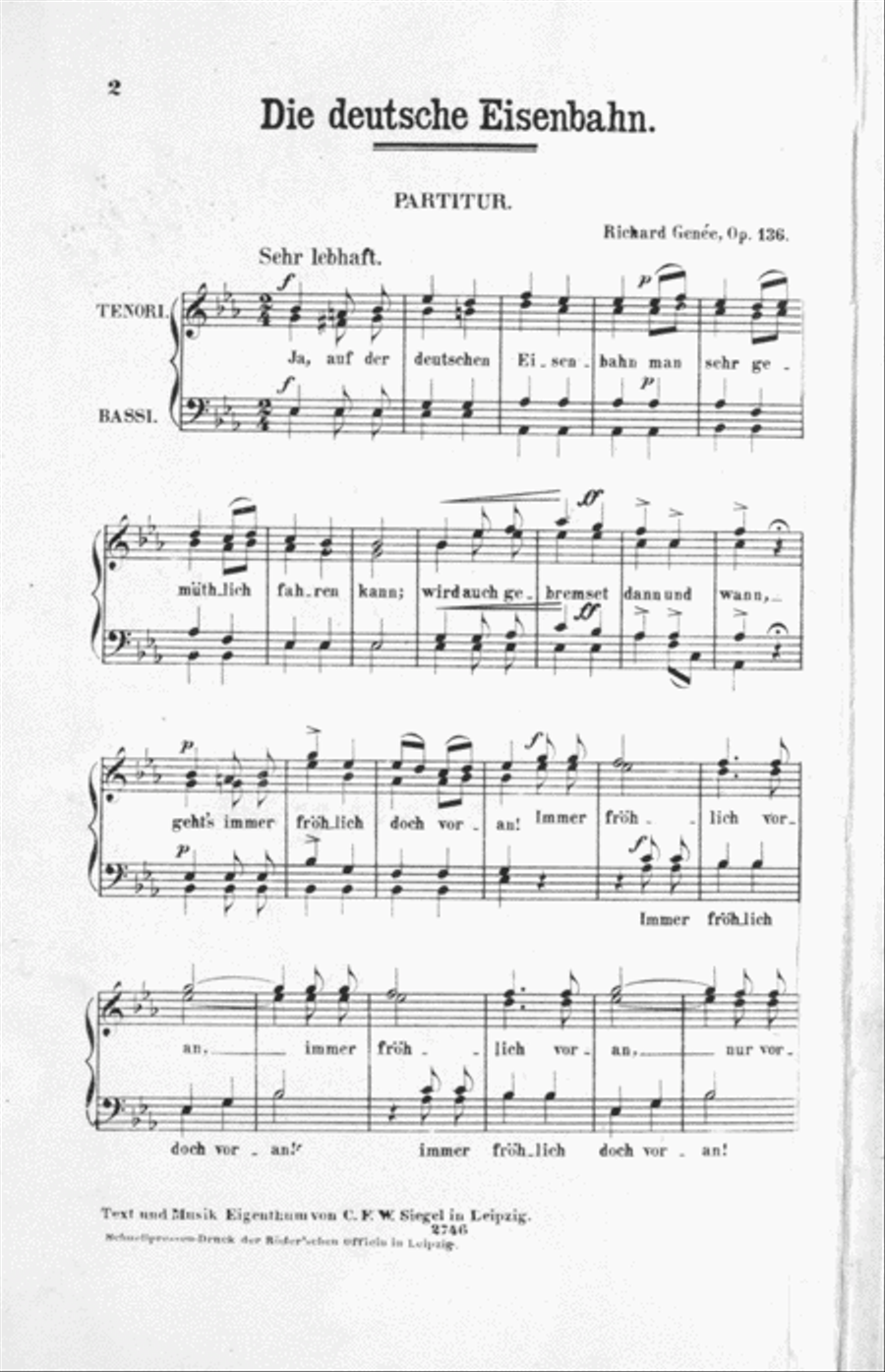 Die deutsche Eisenbahn. Humoristisches Lied fur vierstimmigen Mannerchor Voice scores gallery preview page 2