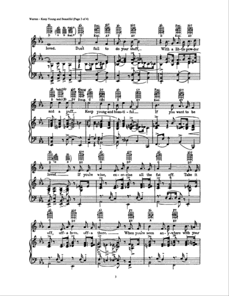 Keep Young and Beautiful Piano, Vocal, Guitar scores gallery preview page 3