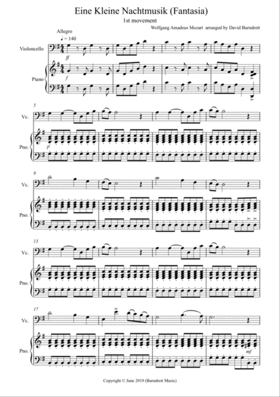 Eine Kleine Nachtmusik (Fantasia) 1st Movement for Cello and Piano Piano scores gallery preview page 1