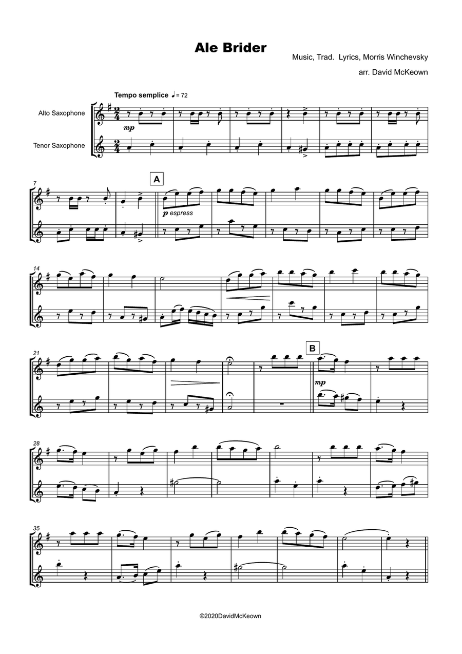 Ale Brider, Jewish Klezmer song for Alto and Tenor Saxophone Duet by Traditional Woodwind Duet - Digital Sheet Music page 2