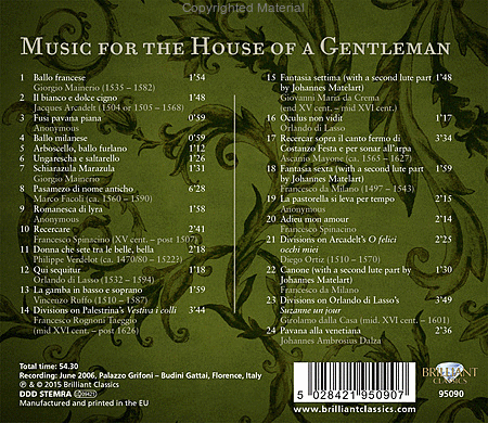 Music for the House of a Gentleman - Vocal & Instrumental Chamber Music From the 16th Century