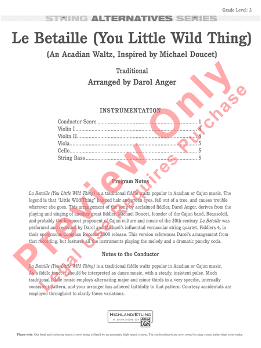 La Betaille (You Little Wild Thing) String Orchestra scores gallery preview page 2