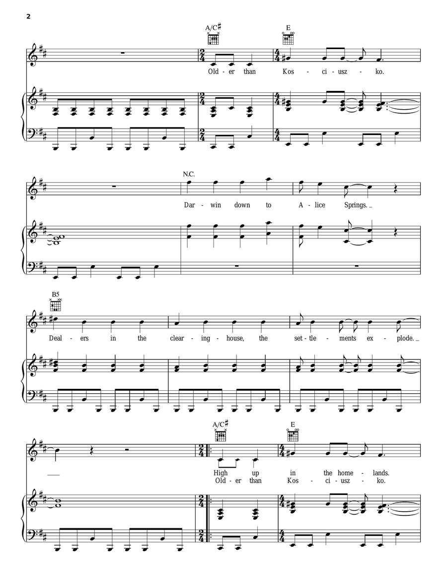 Kosciuszko Piano, Vocal, Guitar scores gallery preview page 2